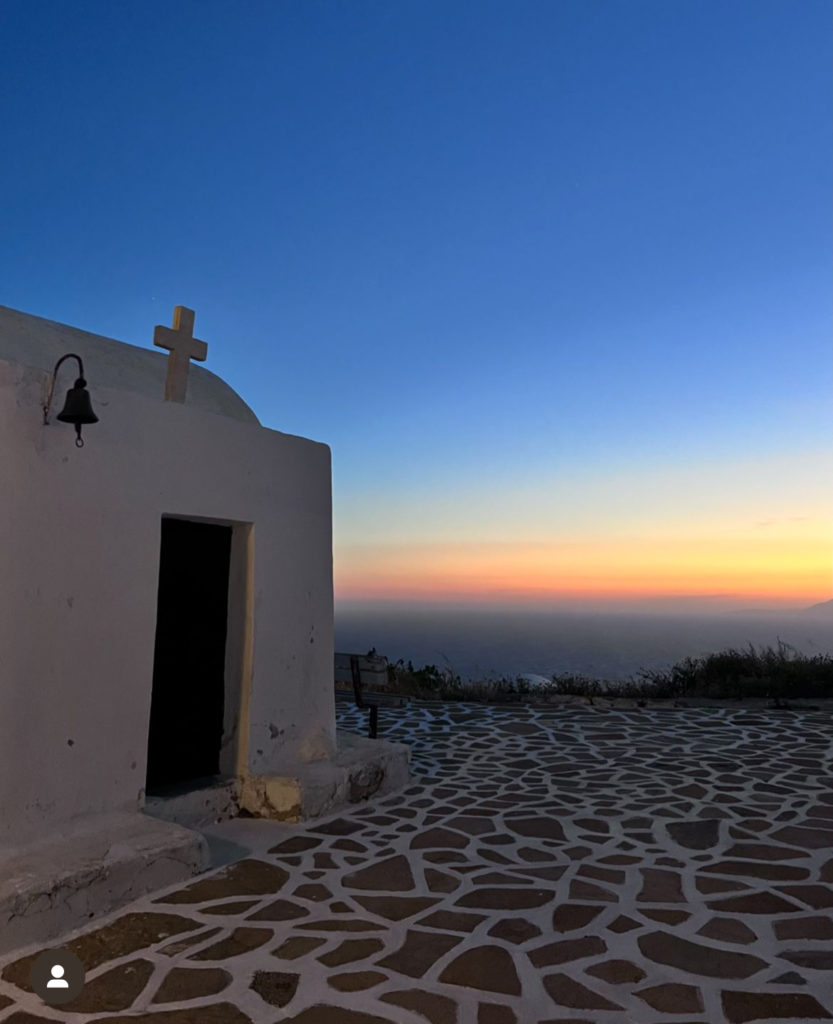 Anafi landscape with a church in sunset